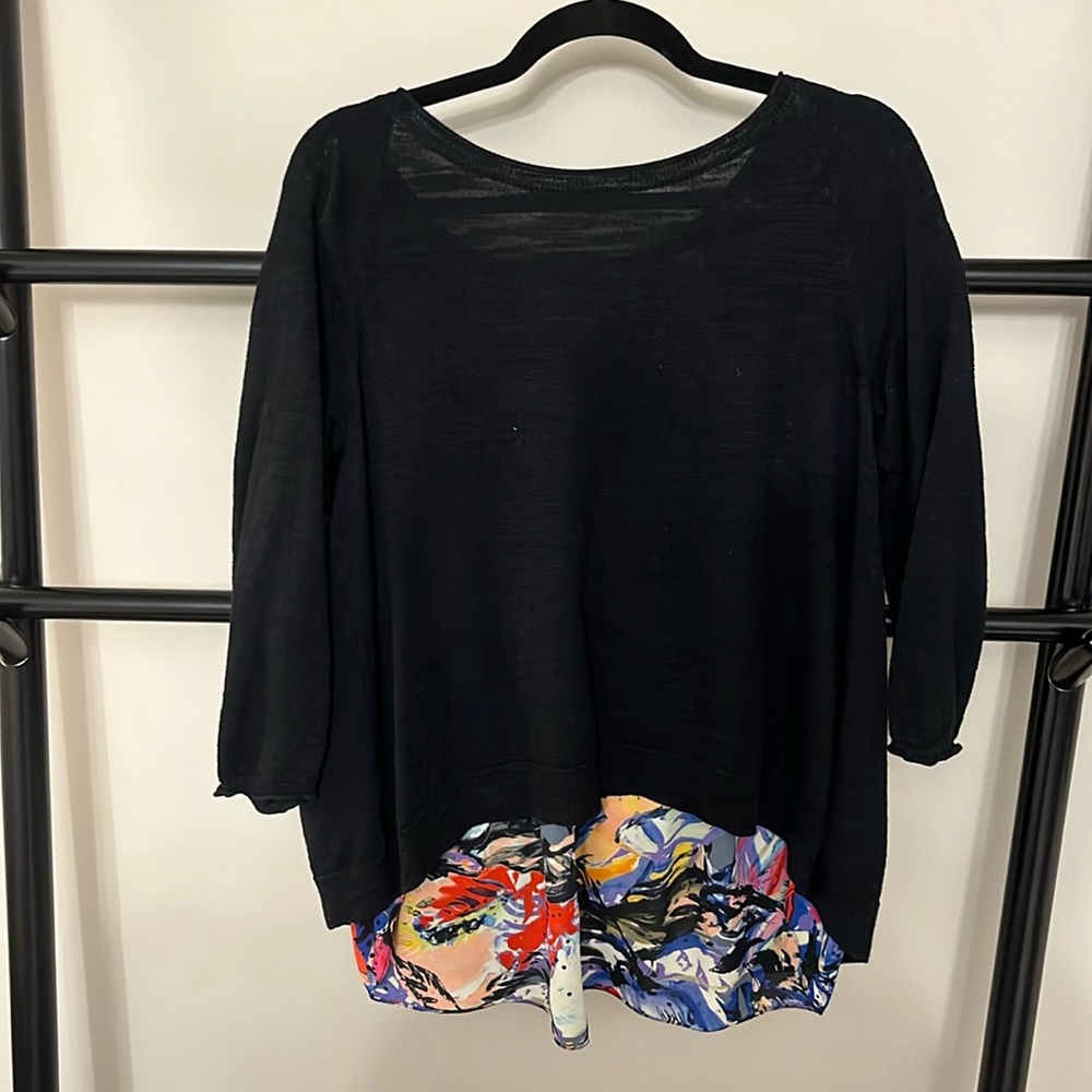 MOTH black knit sweater with flowy chiffon back detail